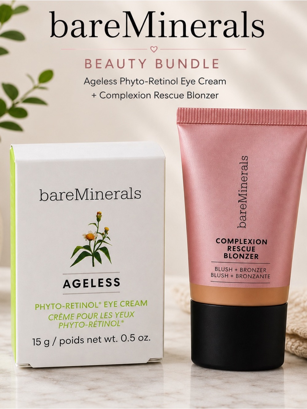 bareMinerals Beauty Bundle – Ageless Phyto-Retinol Eye Cream & Blush/Bronzer NEW